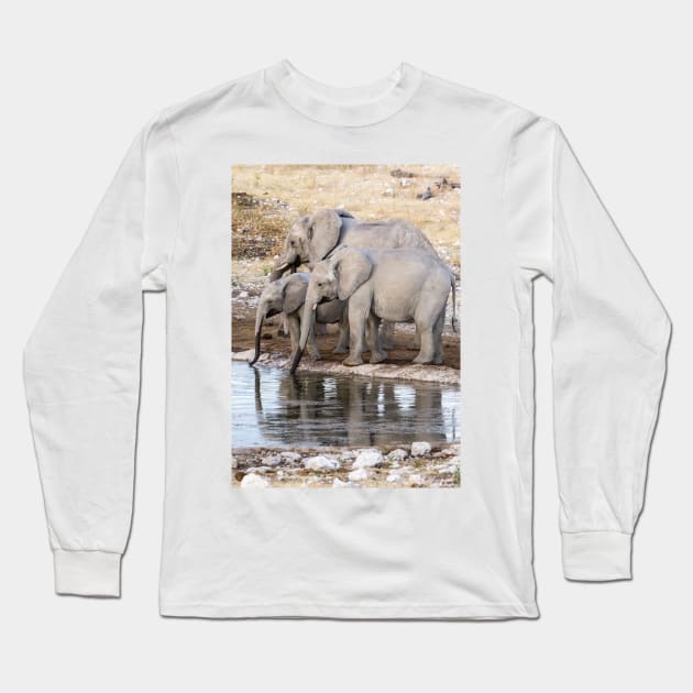 Elephants at the waterhole. Long Sleeve T-Shirt by sma1050